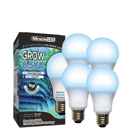Miracle Led 6.5KK Indoor Grow Light Bulb, 6500K Blue Spectrum Rplc 150W Grow Bulbs for Vegetables, Herbs, 4PK 801886